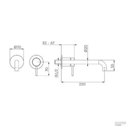 Inbouw Wastafelmengkraan Lagoo Garda Met Uitloop Links 22 Cm Messing Geborsteld Nikkel -Hansgrohe Badkamerinterieur Winkel g1200 22 tekening 3 1 1