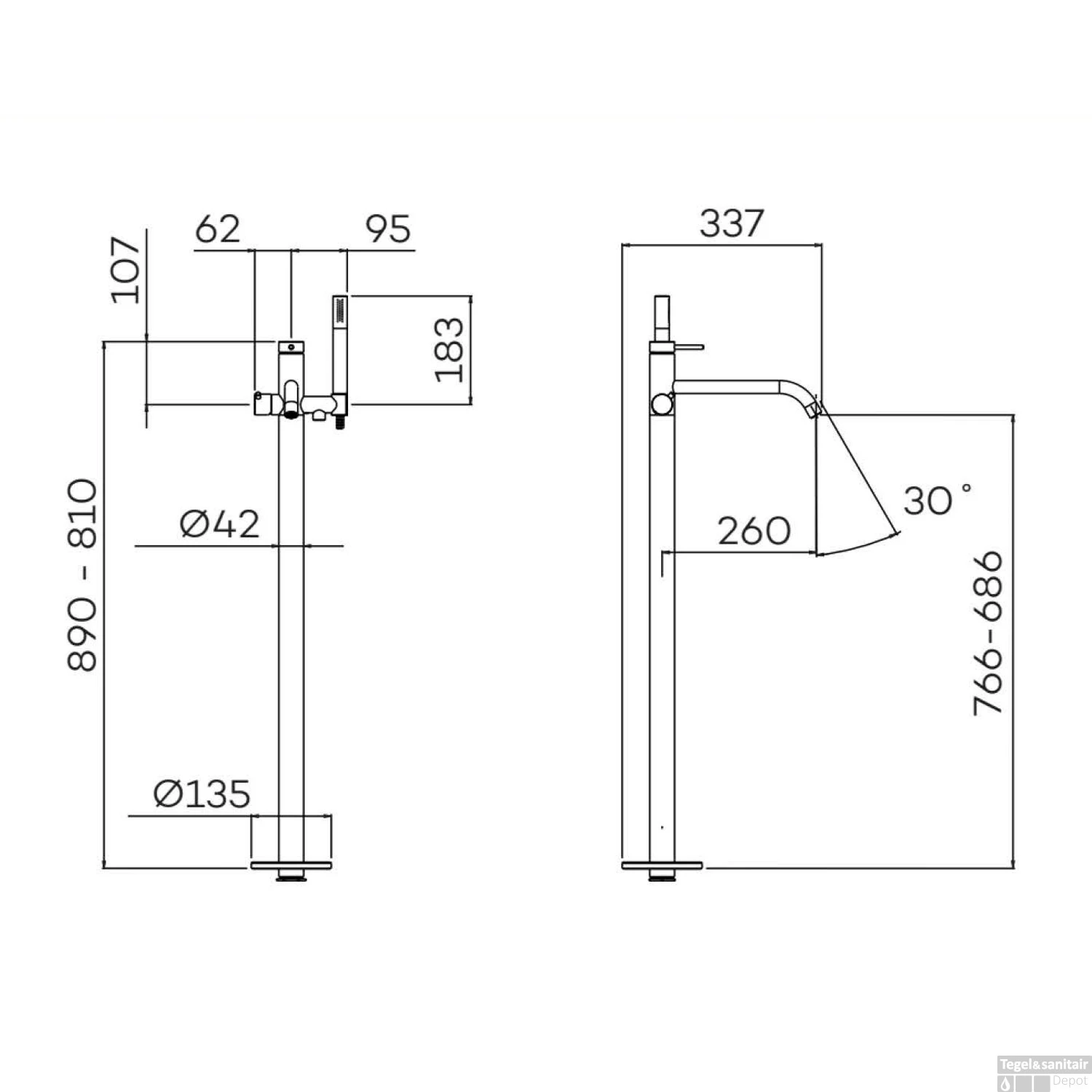 Vrijstaande Badmengkraan Lagoo Garda Met Handdoucheset Messing Mat Zwart 4 Vrijstaande Badmengkraan Lagoo Garda Met Handdoucheset Messing Mat Zwart - Afbeelding 2