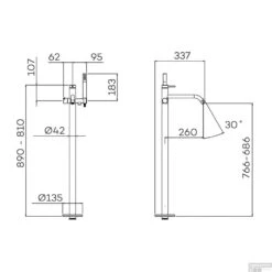 Vrijstaande Badmengkraan Lagoo Garda Met Handdoucheset Messing Geborsteld Nikkel -Hansgrohe Badkamerinterieur Winkel g3204 tekening