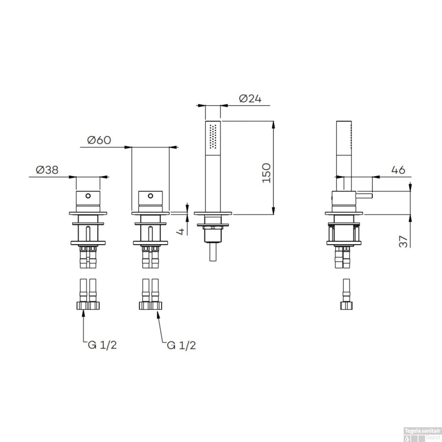 Badrandcombinatie Lagoo Garda Met Mengkraan, Uitloop, Omstel En Handdouche Messing Geborsteld Koper PVD 4 Badrandcombinatie Lagoo Garda Met Mengkraan, Uitloop, Omstel En Handdouche Messing Geborsteld Koper PVD - Afbeelding 2
