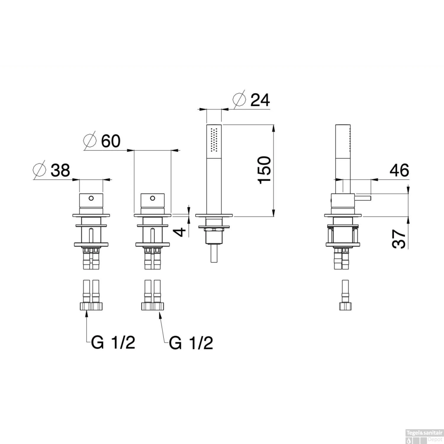 Badrandcombinatie Lagoo Garda Met Mengkraan, Omstel En Handdouche Messing Geborsteld Nikkel 4 Badrandcombinatie Lagoo Garda Met Mengkraan, Omstel En Handdouche Messing Geborsteld Nikkel - Afbeelding 2