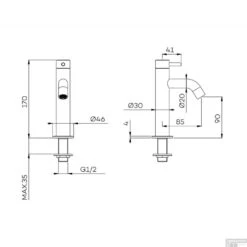 Fonteinkraan Lagoo Garda Opbouw Messing 17 Cm Geborsteld Goud 5 Fonteinkraan Lagoo Garda Opbouw Messing 17 Cm Geborsteld Goud -Hansgrohe Badkamerinterieur Winkel g4102 tekening 1