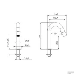 Fonteinkraan Lagoo Garda Opbouw Messing 19,9 Cm Geborsteld Nikkel -Hansgrohe Badkamerinterieur Winkel g4104 tekening 1 1 1