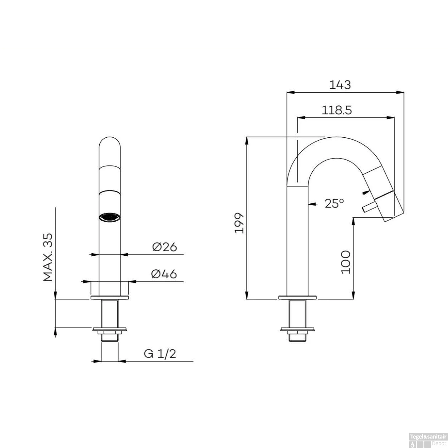 Fonteinkraan Lagoo Garda Opbouw Messing 19,9 Cm Mat Zwart 3 Fonteinkraan Lagoo Garda Opbouw Messing 19,9 Cm Mat Zwart - Afbeelding 2