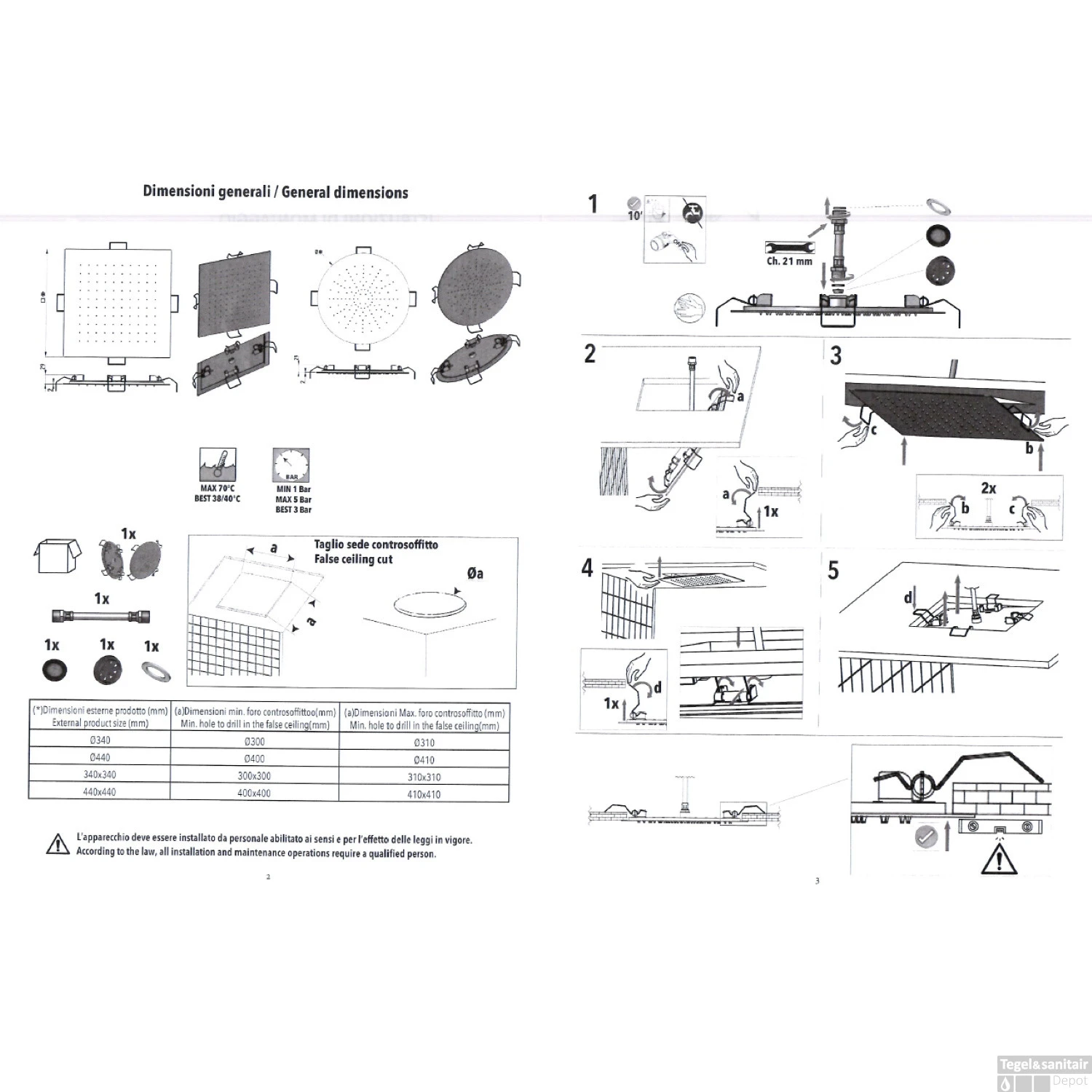 Hoofddouche Belleza Bagno ClipOn Inbouw Regendouche Vierkant 44x44 Cm RVS 5 Hoofddouche Belleza Bagno ClipOn Inbouw Regendouche Vierkant 44x44 Cm RVS - Afbeelding 3