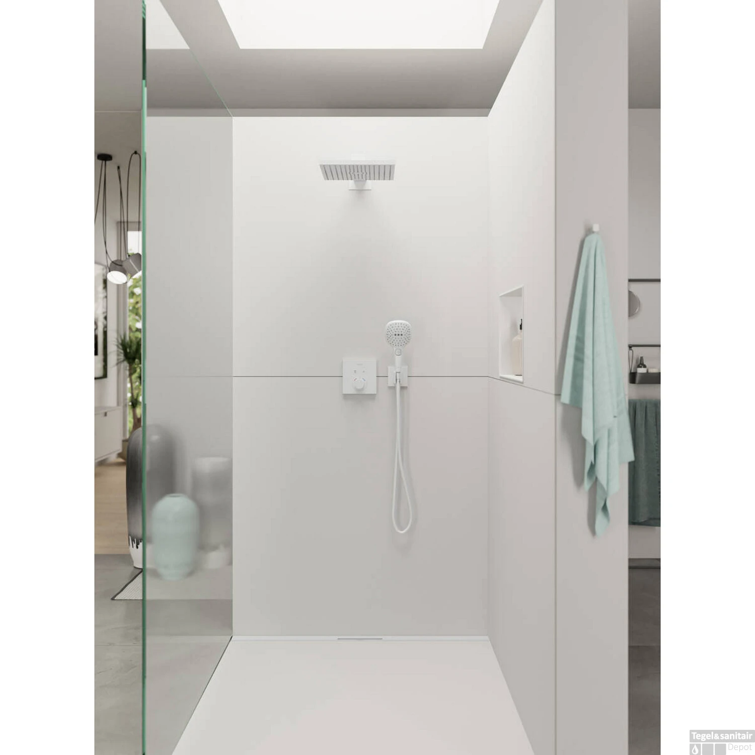 Hoofddouche HansGrohe Raindance E 300 1jet Met Douche-arm Mat Wit - Afbeelding 2