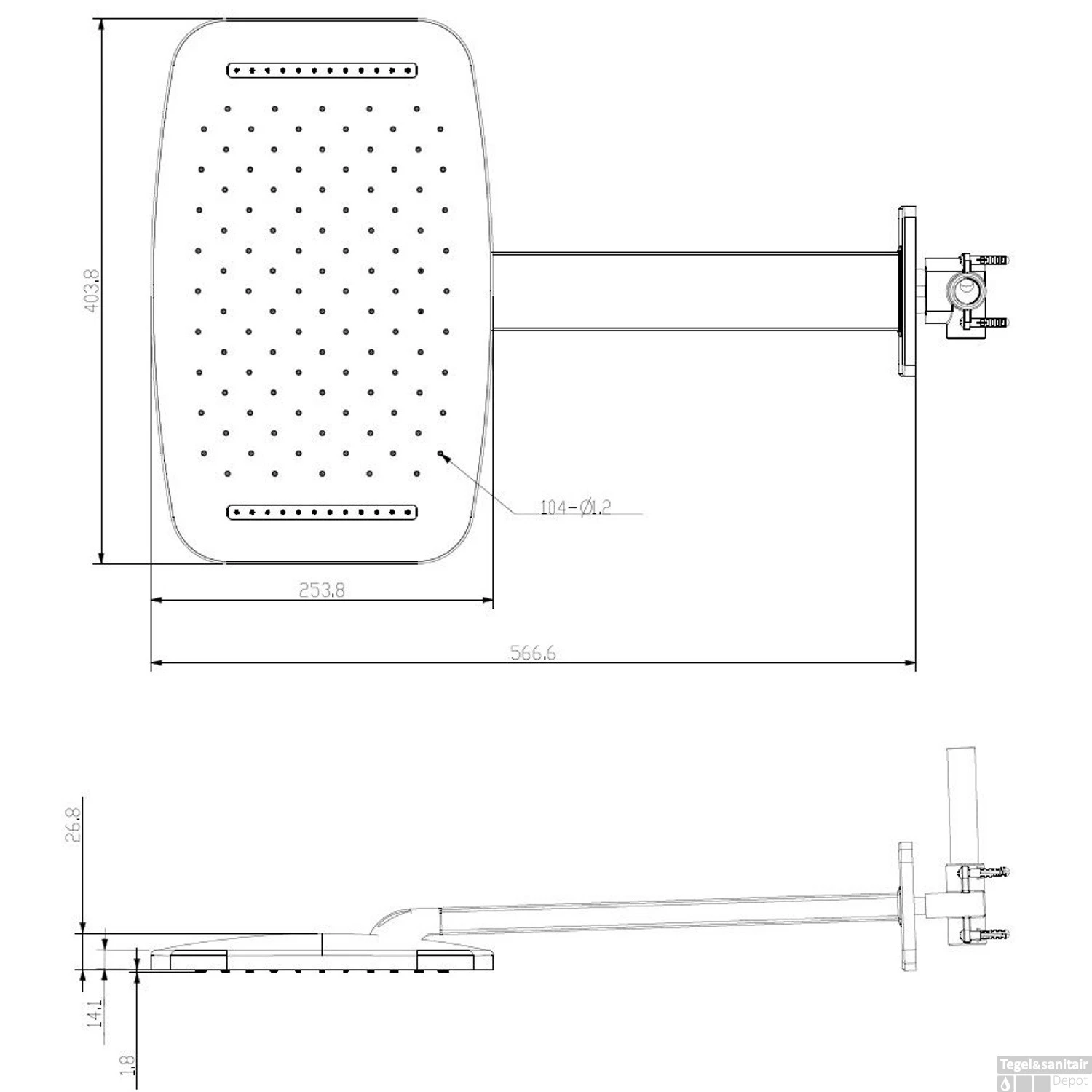 Hoofddouche Met Waterval Wiesbaden Met Douchearm 40.4x25.4 Cm Mat Zwart - Afbeelding 2