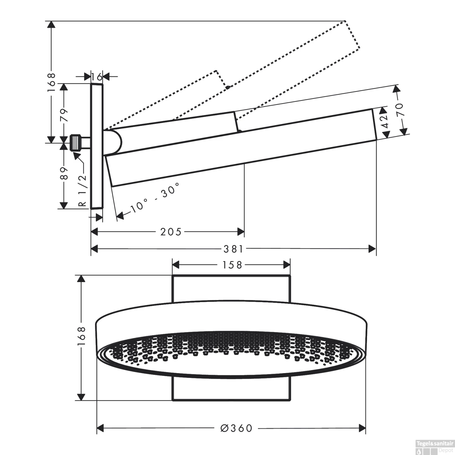 Hoofddouche Rainfinity HansGrohe PowderRain 360 1jet Met Douche-arm Geborsteld Brons 4 Hoofddouche Rainfinity HansGrohe PowderRain 360 1jet Met Douche-arm Geborsteld Brons - Afbeelding 2
