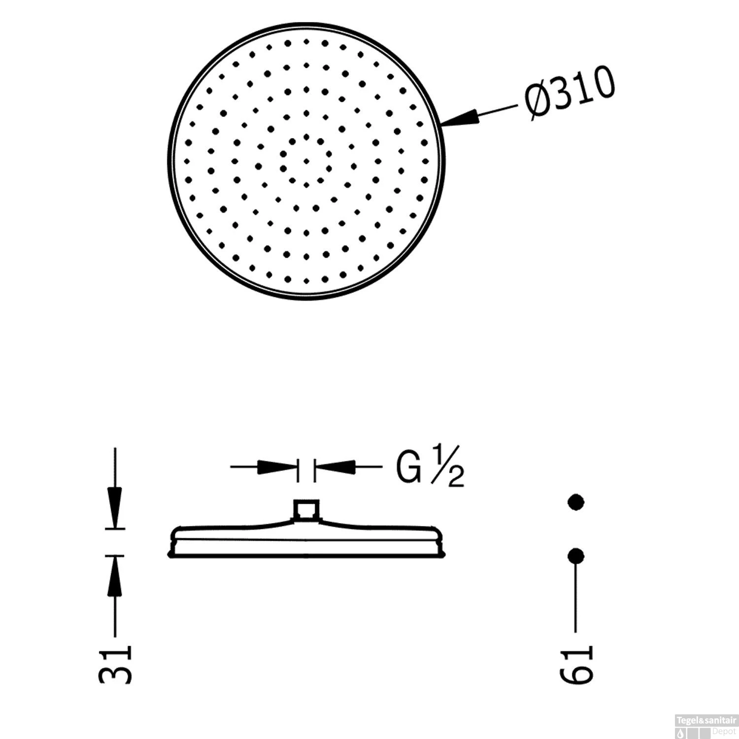 Hoofddouche Tres Plafonduitloop 31 Cm Rond Classic Design Staal - Afbeelding 2
