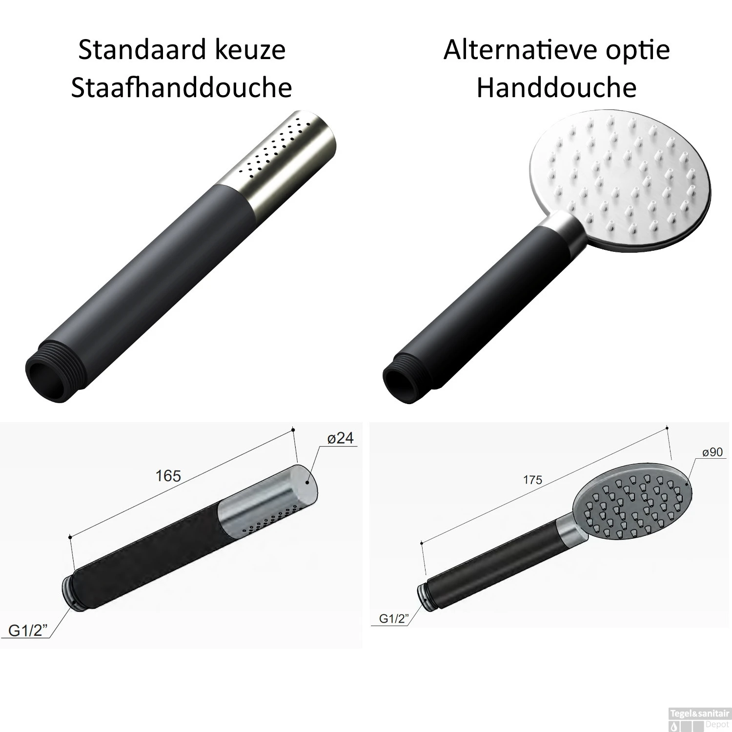 Doucheset Hotbath Cobber Met Ronde Handdouche En 30 Cm Hoofddouche Zwart Chroom 5 Doucheset Hotbath Cobber Met Ronde Handdouche En 30 Cm Hoofddouche Zwart Chroom - Afbeelding 3