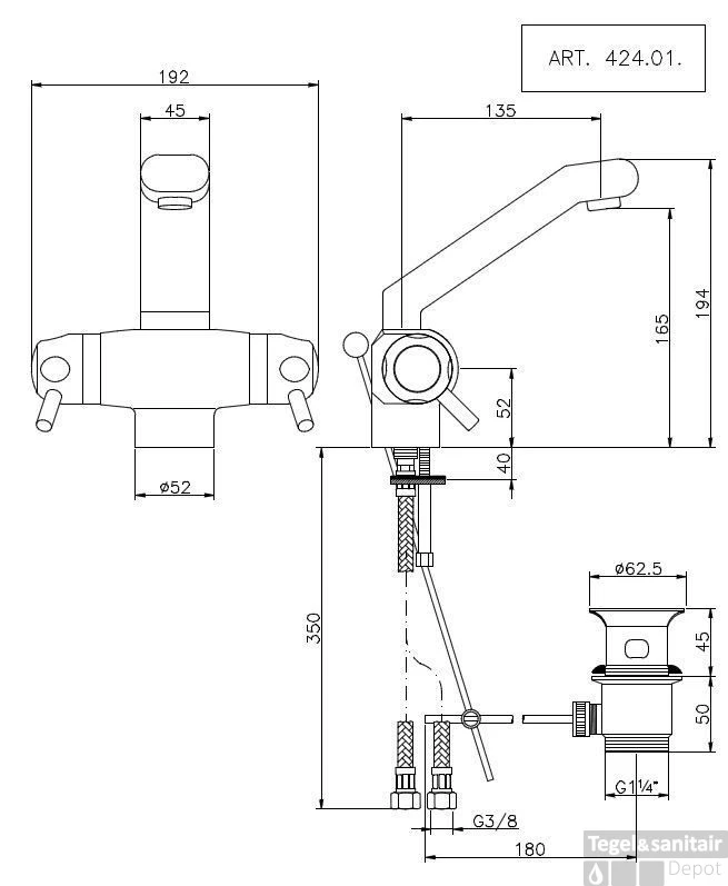 Huber Clinic Plus Wastafelmengkraan Chroom 424.01H.CR 3 Huber Clinic Plus Wastafelmengkraan Chroom 424.01H.CR