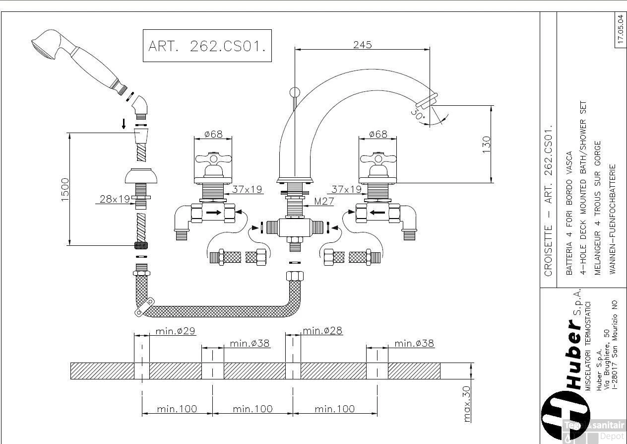 Huber Croisette 4-gats Badmengkraan RVS 262CS01HNS 3 Huber Croisette 4-gats Badmengkraan RVS 262CS01HNS