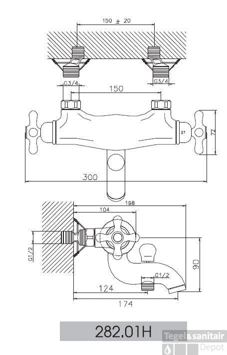 Huber Croisette Badthermostaatkraan Chroom 28201HCR 3 Huber Croisette Badthermostaatkraan Chroom 28201HCR