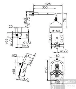 Huber Croisette Inbouw Thermostatische Doucheset Goud 913CS01HAG