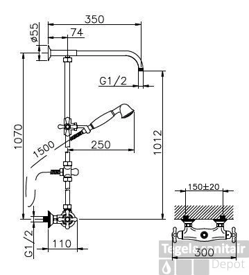 Huber Croisette Thermostatische Doucheset Brons 399.CS01H.BA 3 Huber Croisette Thermostatische Doucheset Brons 399.CS01H.BA