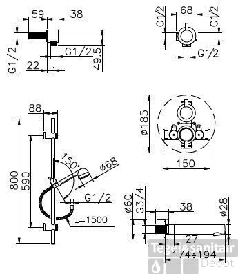 Huber Kiruna Thermostatische Inbouw Bad/doucheset Chroom 914K.KR01H.CR 3 Huber Kiruna Thermostatische Inbouw Bad/doucheset Chroom 914K.KR01H.CR