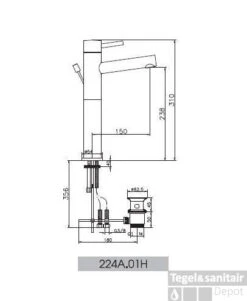 Huber Kiruna Wastafelmengkraan Voor Waskommen 224A01NLHCR