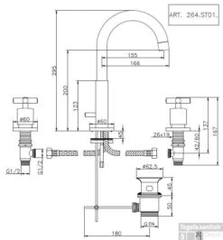 Wastafelmengkraan Huber Suite 3-gats 264ST01HCR Chroom