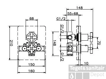 Huber Suite Inbouw Thermostaatkraan 3-weg Omsteller 367Q01HCR 3 Huber Suite Inbouw Thermostaatkraan 3-weg Omsteller 367Q01HCR