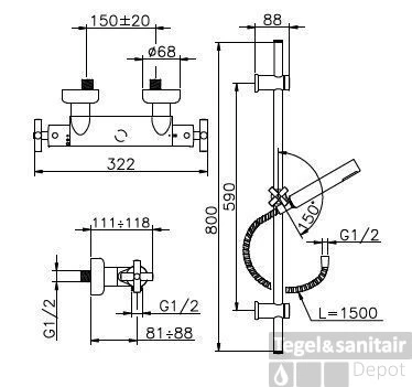 Huber Suite Opbouw Douchethermostaat Met Glijstangset 190ST01HCR 3 Huber Suite Opbouw Douchethermostaat Met Glijstangset 190ST01HCR
