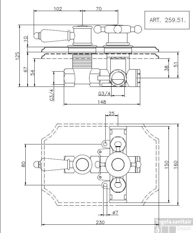 Huber Victorian Inbouw Thermostaatkraan 3/4 Chroom/Goud 25951HCA 3 Huber Victorian Inbouw Thermostaatkraan 3/4 Chroom/Goud 25951HCA