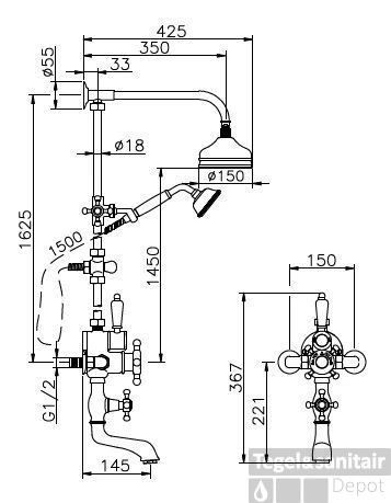 Huber Victorian Thermostatische Bad/Doucheset Brons 592.VT01H.BA 4 Huber Victorian Thermostatische Bad/Doucheset Brons 592.VT01H.BA - Afbeelding 2