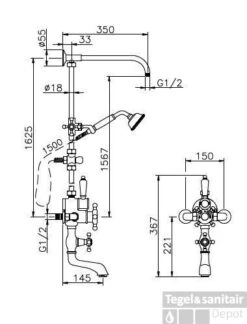 Huber Victorian Thermostatische Bad/doucheset RVS 597.VT01H.NS
