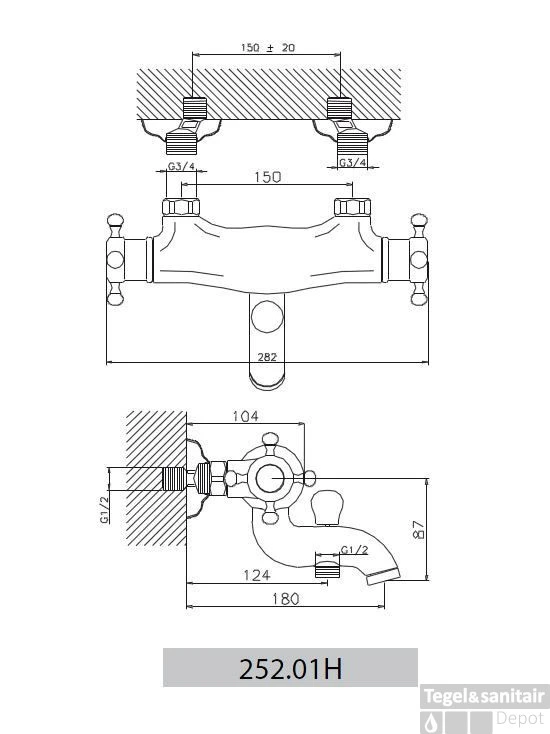 Huber Victorian Thermostatische Badkraan Chroom 25201HCR 3 Huber Victorian Thermostatische Badkraan Chroom 25201HCR