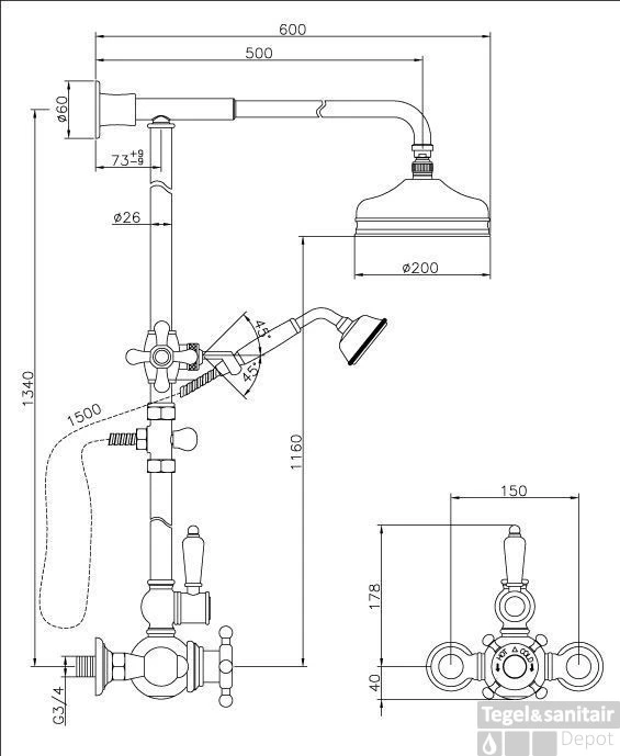 Huber Victorian Thermostatische Doucheset RVS 590.VN21H.AC 3 Huber Victorian Thermostatische Doucheset RVS 590.VN21H.AC