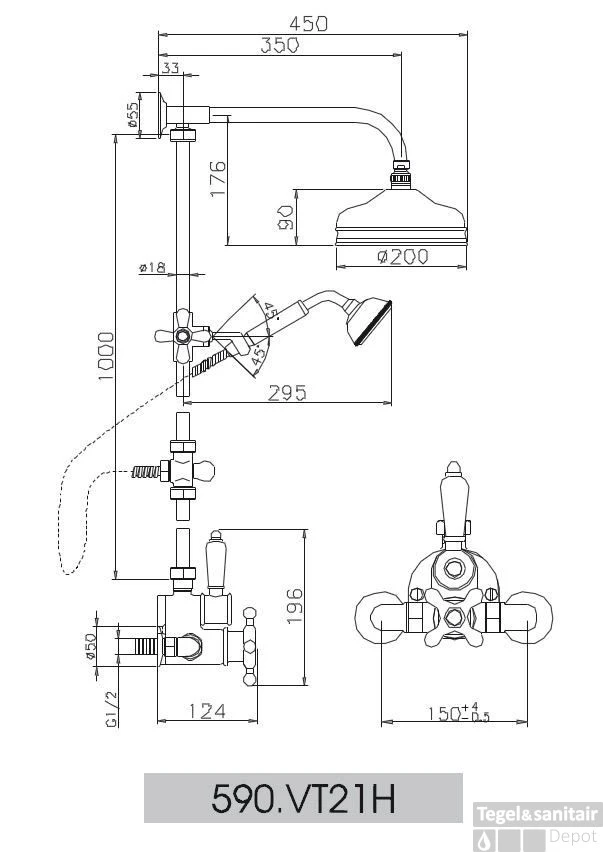 Huber Victorian Thermostatische Doucheset Chroom 590VT21HCR 3 Huber Victorian Thermostatische Doucheset Chroom 590VT21HCR