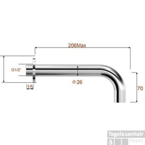 Inbouw Baduitloop 20cm 1/2'chroom Caral Rond 4 Inbouw Baduitloop 20cm 1/2'chroom Caral Rond - Afbeelding 2