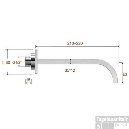 Inbouw Baduitloop 20cm 1/2'chroom Rombo Vierkant 4 Inbouw Baduitloop 20cm 1/2'chroom Rombo Vierkant - Afbeelding 2