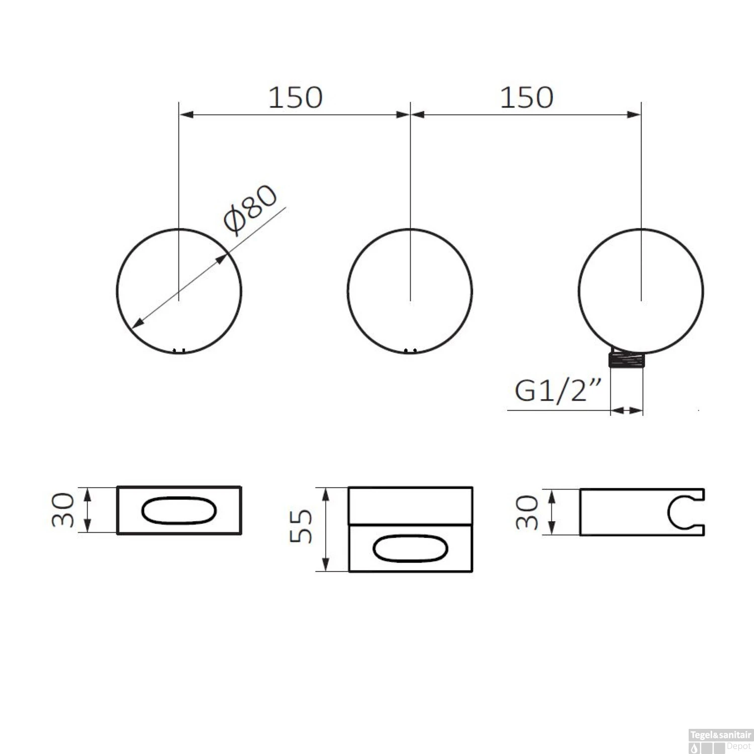 Inbouw Badkraan GRB InCool Thermostatisch Messing Wit 4 Inbouw Badkraan GRB InCool Thermostatisch Messing Wit - Afbeelding 2
