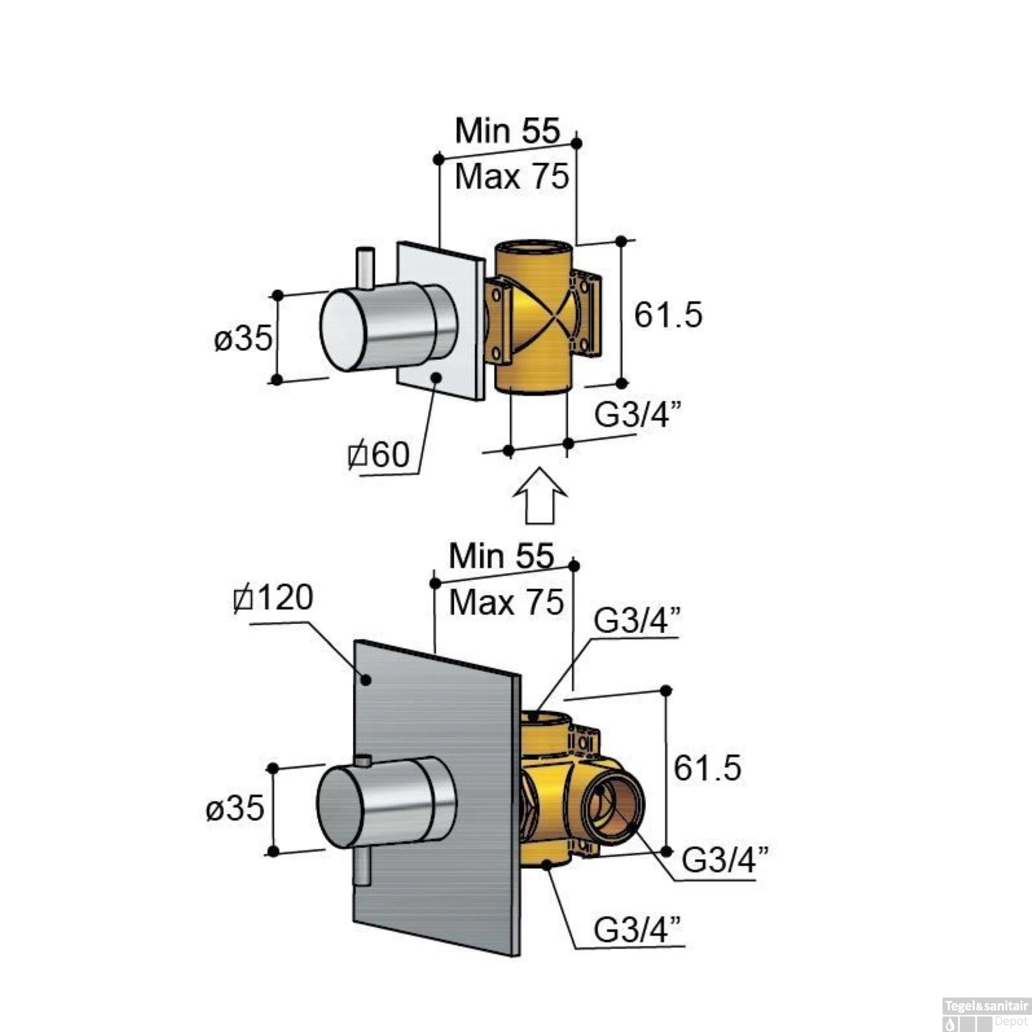 Inbouw Douchekraan Hotbath Laddy Thermostaat Met Stopkraan Vierkant Chroom 4 Inbouw Douchekraan Hotbath Laddy Thermostaat Met Stopkraan Vierkant Chroom - Afbeelding 2