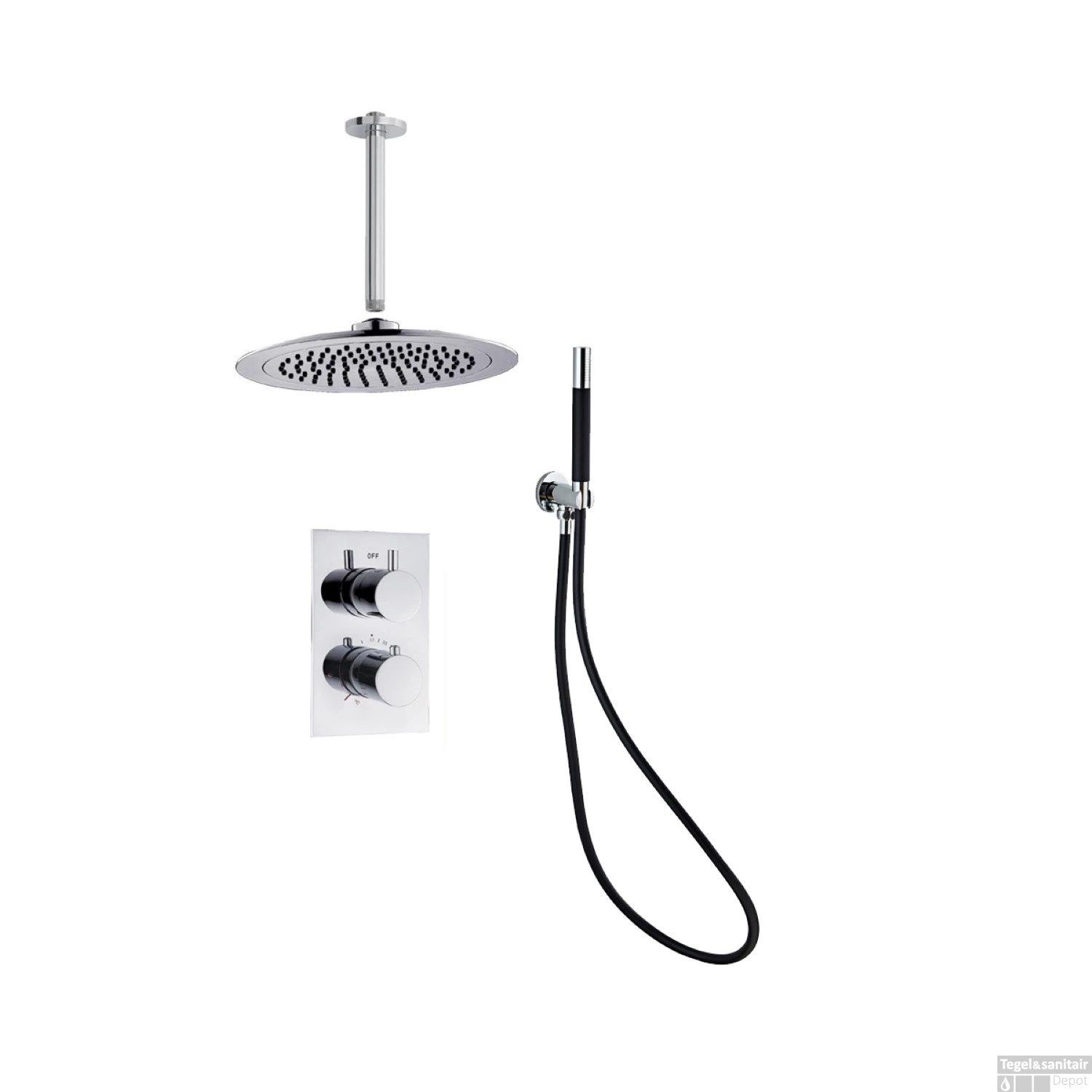 Inbouw Regendouche Set Boss & Wessing Talpa Pro Met Plafondarm En Staaf Handdouche 20 Cm