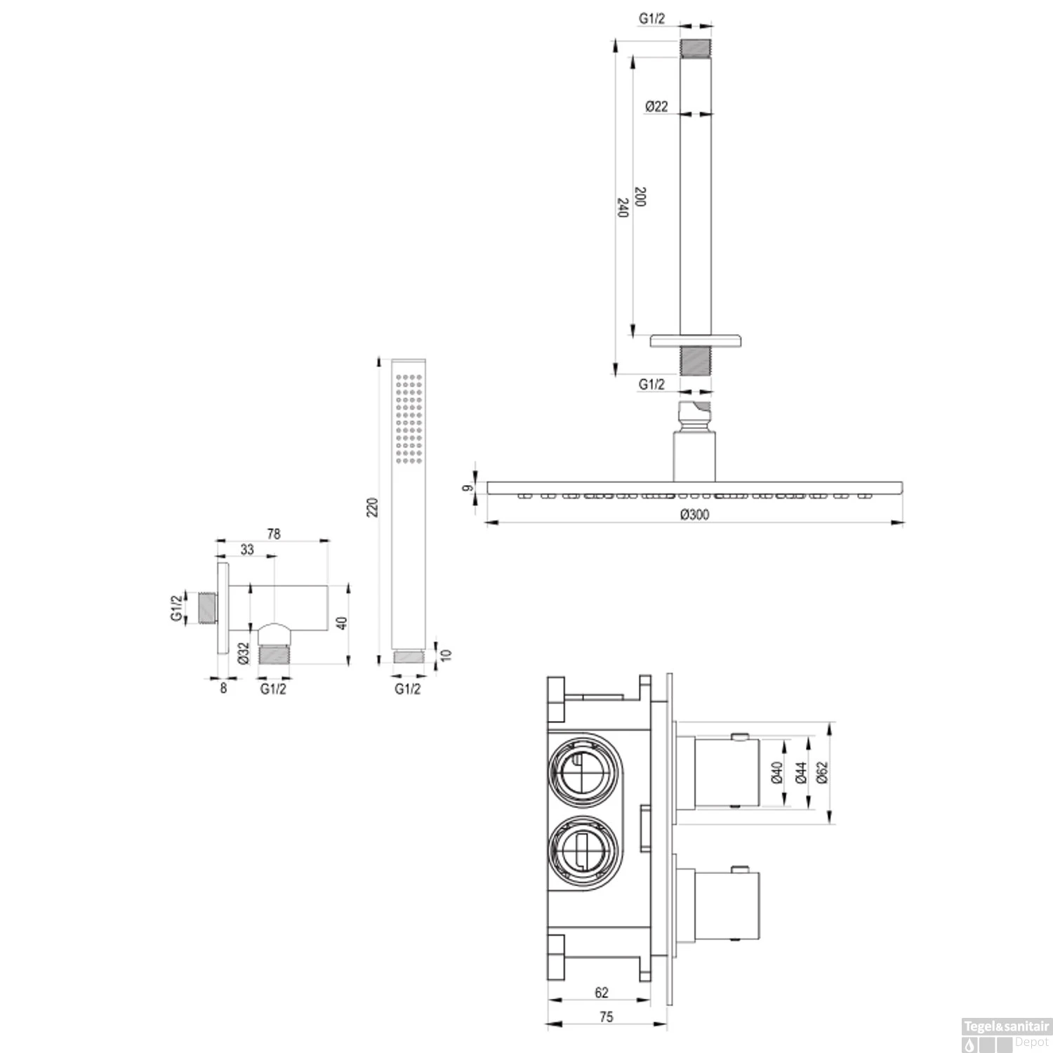 Inbouw Regendouche Set Brauer Brushed Edition Plafond Uitloop Ronde Hoofddouche 30 Cm RVS Look - Afbeelding 10