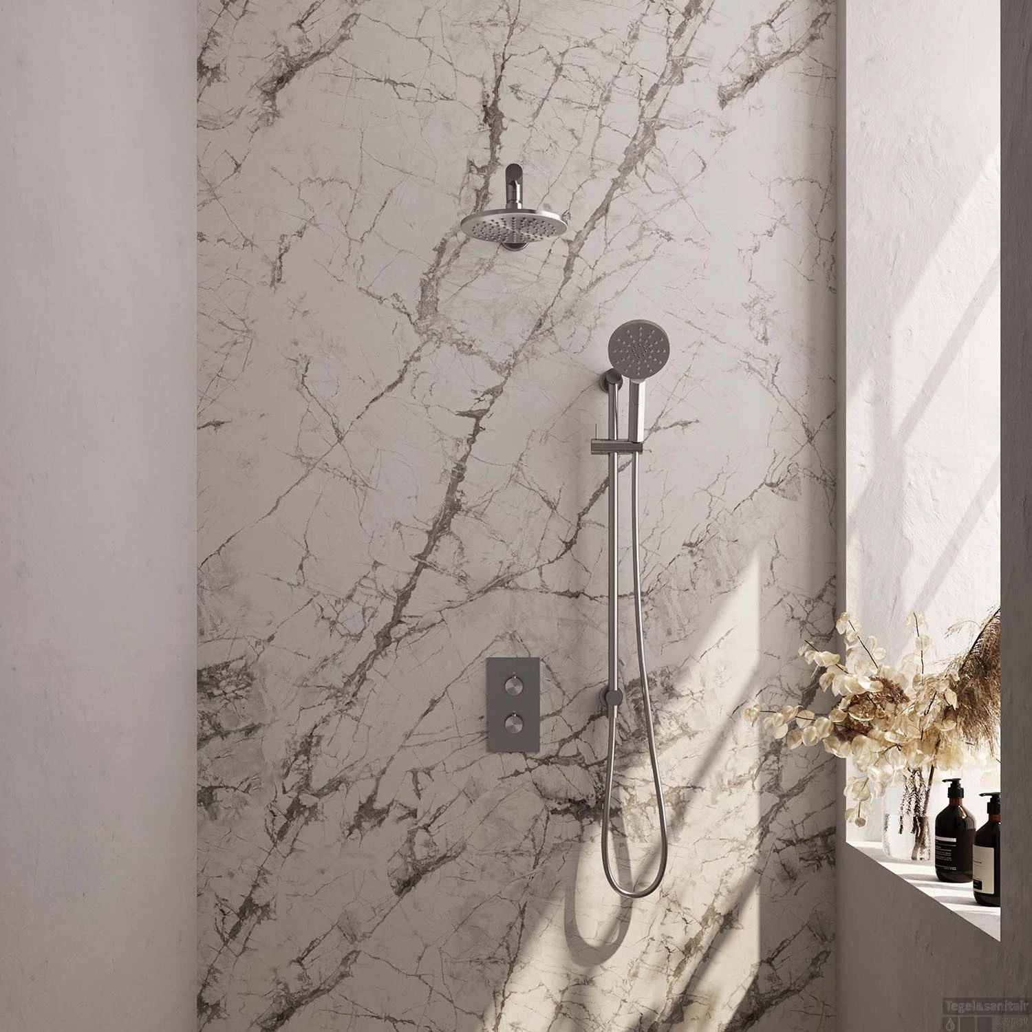 Inbouw Regendouche Set Brauer Brushed Edition Wanduitloop Ronde Hoofddouche 20 Cm Met Handdouche 3 Standen En Glijstang RVS Look