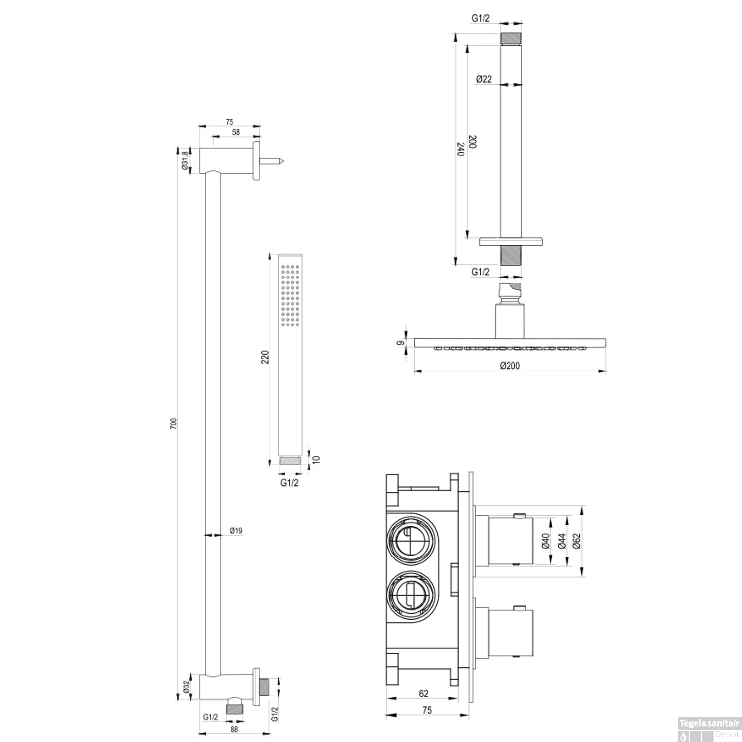 Inbouw Regendouche Set Brauer Chrome Edition Plafond Uitloop Ronde Hoofddouche 20 Cm Met Glijstang - Afbeelding 10