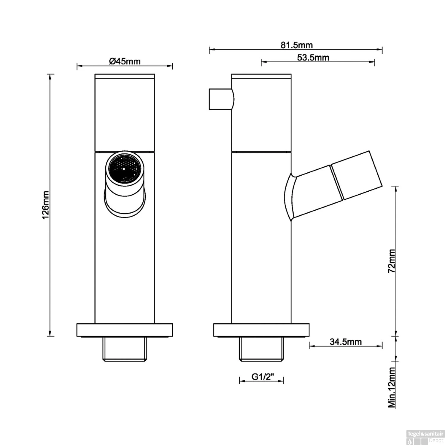 Inbouw Toiletkraan BWS Fonteinkraan Met Keramisch Binnenwerk Gunmetal 4 Inbouw Toiletkraan BWS Fonteinkraan Met Keramisch Binnenwerk Gunmetal - Afbeelding 2