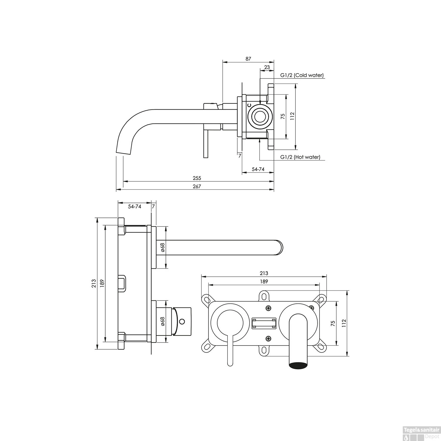 Inbouw Wastafelmengkraan Brauer Brushed Edition Coldstart Gebogen Uitloop Korte Platte Hendel Links Geborsteld RVS PVD Met Rozetten - Afbeelding 3