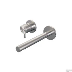 Inbouw Wastafelmengkraan Brauer Brushed Edition Coldstart Rechte Uitloop Korte Ronde Hendel Links Geborsteld RVS PVD Met Rozetten