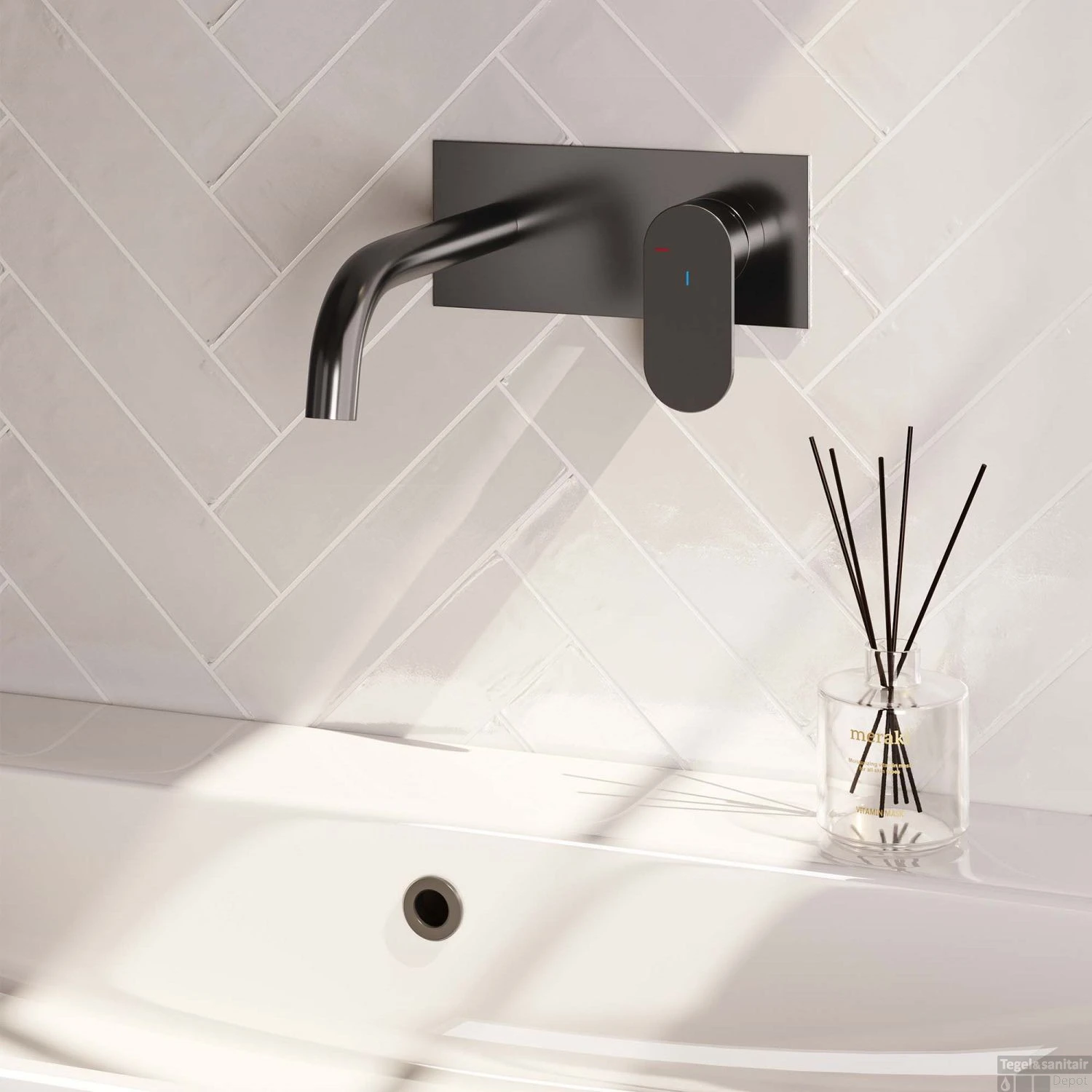 Inbouw Wastafelmengkraan Brauer Gunmetal Edition Coldstart Gebogen Uitloop Platte Hendel Rechts Geborsteld Gunmetal PVD Met Afdekplaat - Afbeelding 2