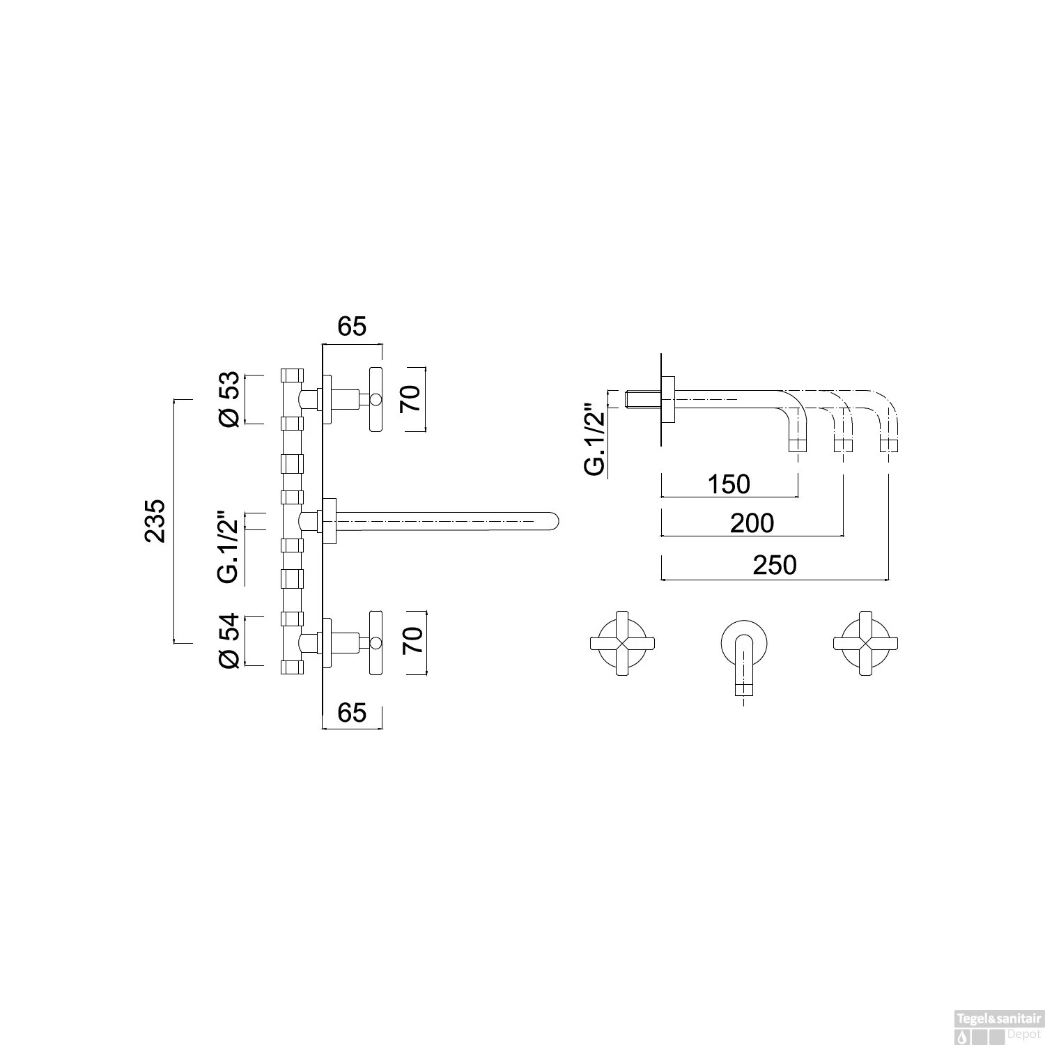 Inbouw Wastafelmengkraan Sanimex Giulini Tweeknops Kruisgreep 20cm Inclusief G-Link Inbouwdeel Mat Wit - Afbeelding 2