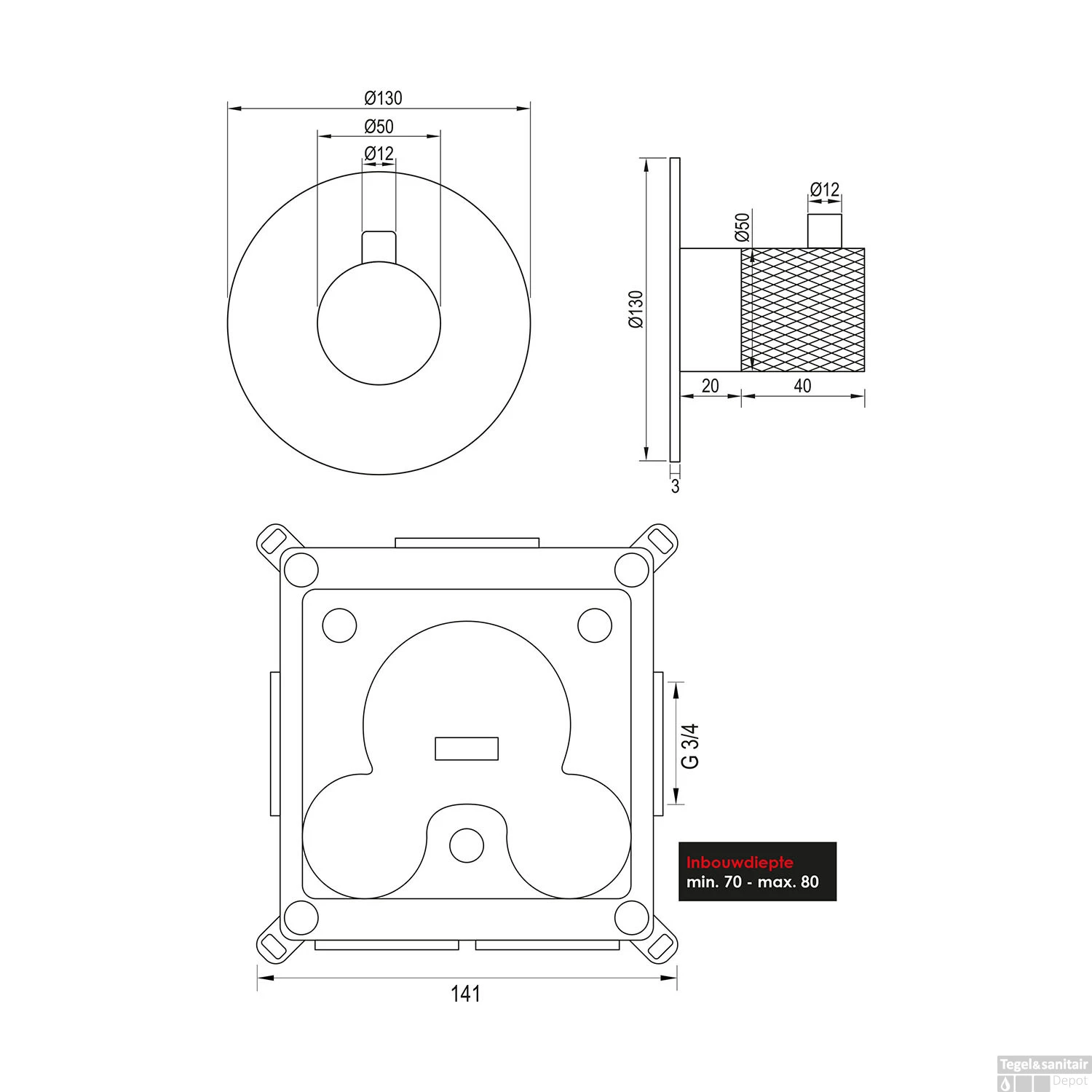 Inbouwthermostaat Brauer Copper Carving Met Ronde Knop En Rozet Geborsteld Copper - Afbeelding 4