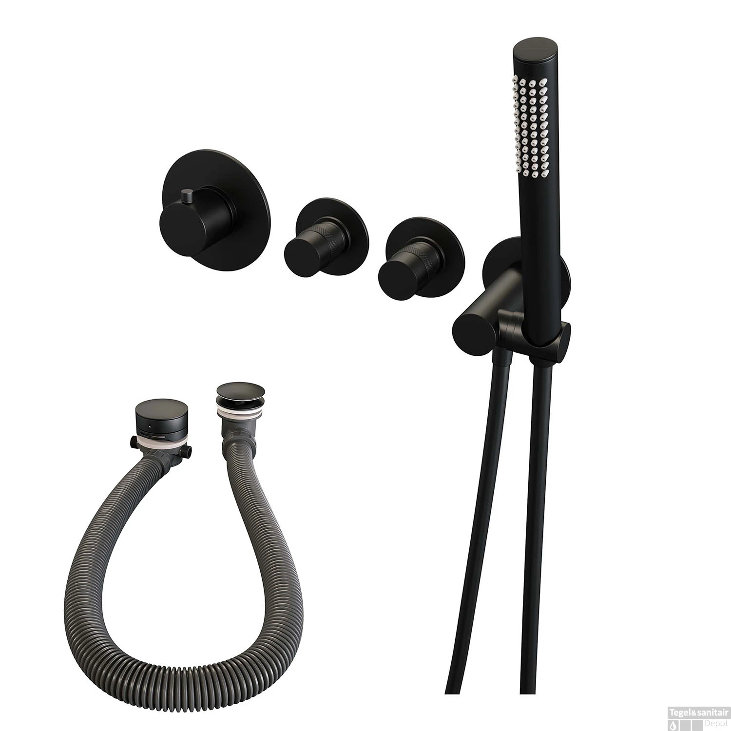 Inbouwthermostaatset Brauer Black Incl Staafhanddouche En Badafvoer Mat Zwart 4 Inbouwthermostaatset Brauer Black Incl Staafhanddouche En Badafvoer Mat Zwart - Afbeelding 2