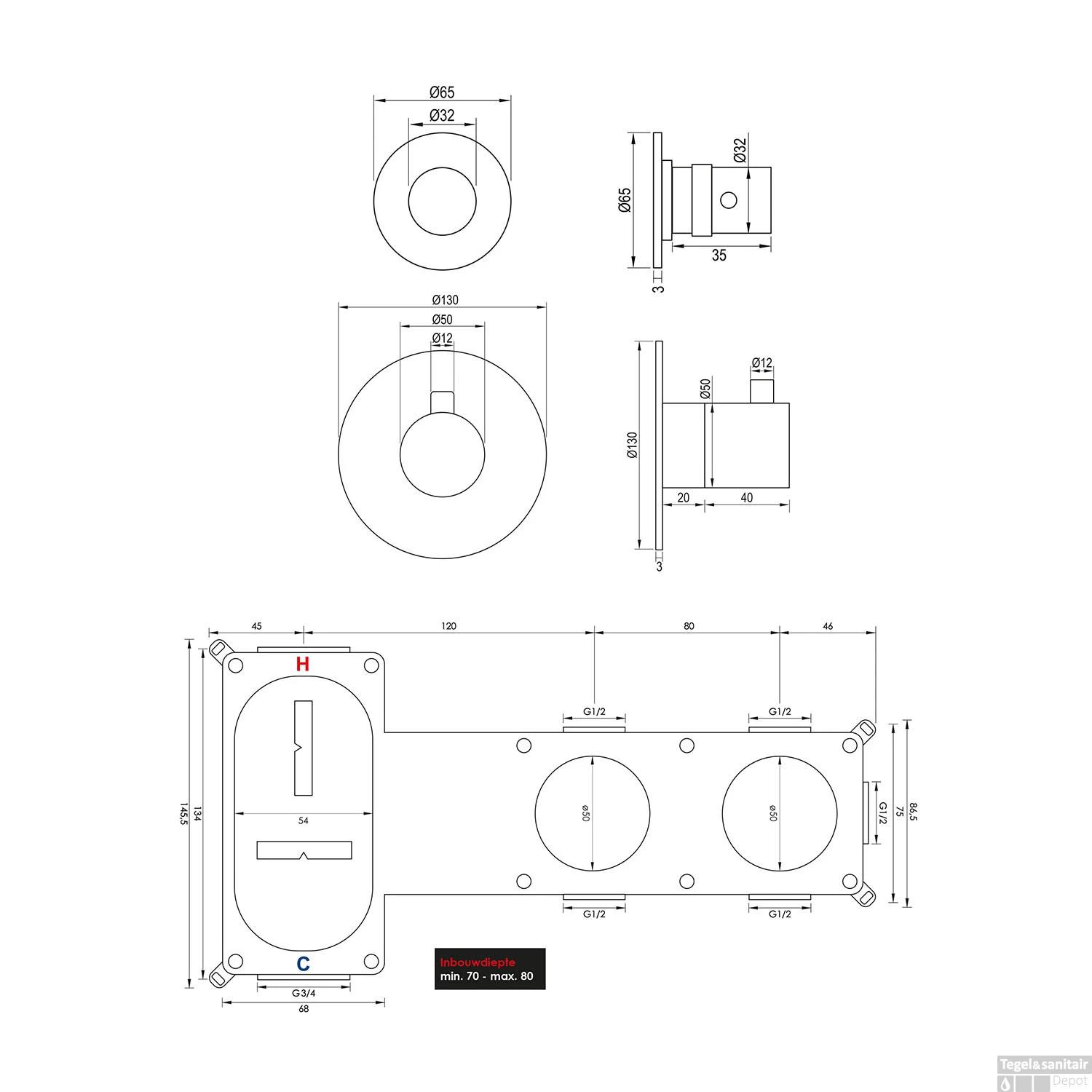 Inbouwthermostaatset Brauer Black Incl Staafhanddouche En Badafvoer Mat Zwart 11 Inbouwthermostaatset Brauer Black Incl Staafhanddouche En Badafvoer Mat Zwart - Afbeelding 9