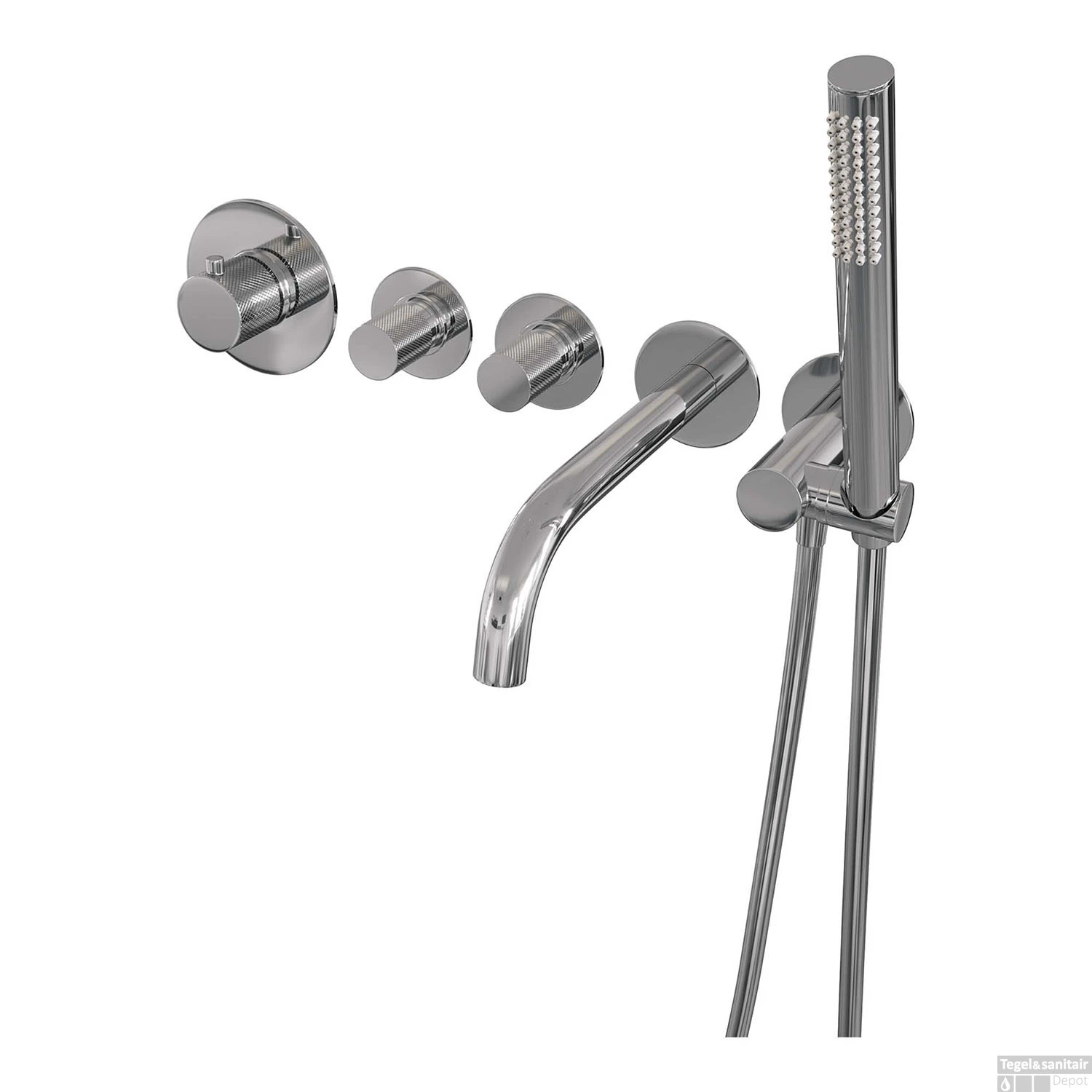 Inbouwthermostaatset Brauer Chrome Carving Incl Baduitloop En Staafhanddouche Messing Chroom - Afbeelding 2