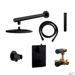 Inbouwthermostaatset Wiesbaden Caral Rond 30cm Muuruitloop Mat Zwart -Hansgrohe Badkamerinterieur Winkel inbouwthermostaatset wiesbaden caral rond 20cm muuruitloop mat zwart shop