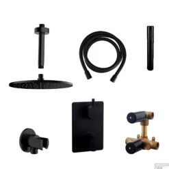 Inbouwthermostaatset Wiesbaden Caral Rond 30cm Plafonduitloop Mat Zwart -Hansgrohe Badkamerinterieur Winkel inbouwthermostaatset wiesbaden caral rond 30cm plafonduitloop mat zwart shop