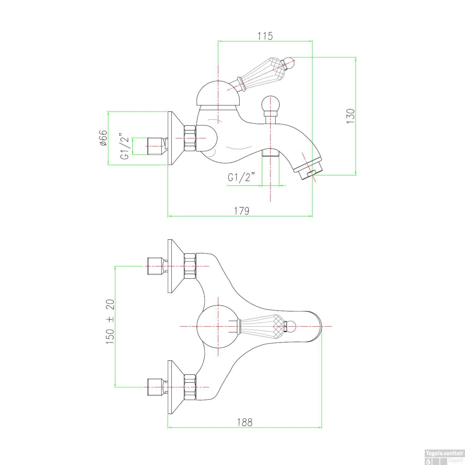 Opbouw Badkraan Sapho Kirké Mengkraan Retro Kristal 1-hendel 11.5 Cm Chroom - Afbeelding 3